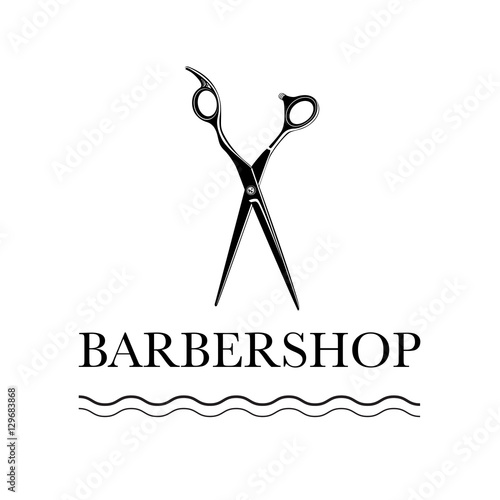 Logo for barbershop, hair salon with barber scissors. Vector Illustration