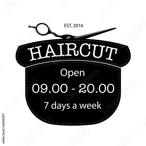 Logo for barbershop, hair salon with barber scissors. Vector Illustration