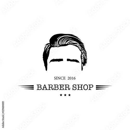 Logo for barbershop, hair salon with hipster head. Vector Illustration