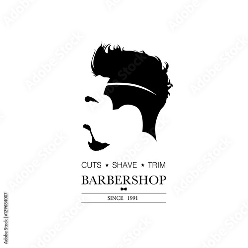Logo for barbershop, hair salon with hipster head. Vector Illustration
