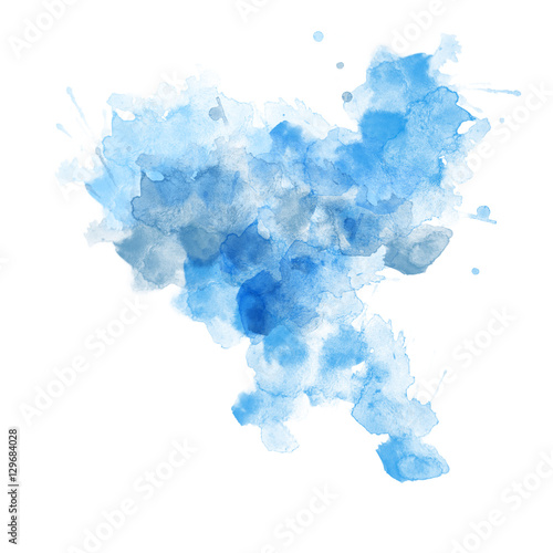 Blue watercolor stains isolated on white.