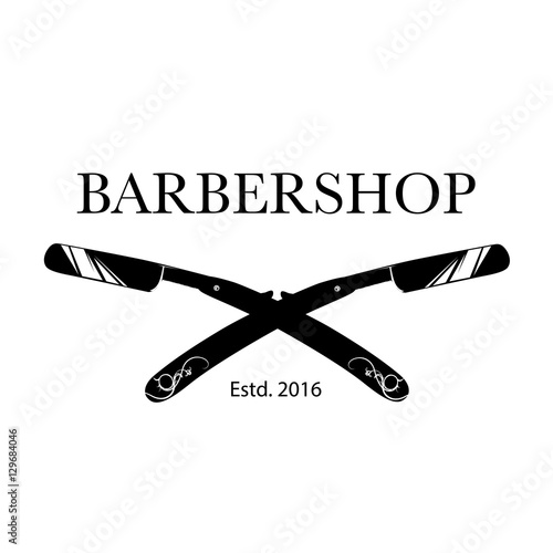 Logo for barbershop, hair salon with barber razor blades. Vector Illustration