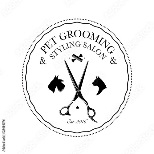Logo for pet hair salon, styling and grooming shop, pet store for dogs and cats. Vector illustration