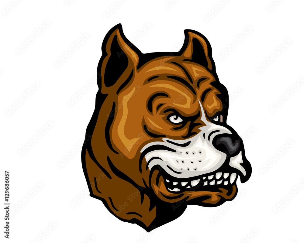 Angry Dog Breed Character Logo - Brown Pitbull