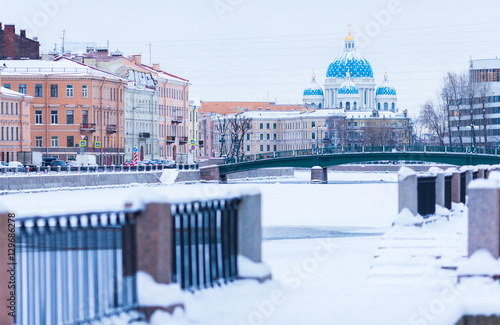 Winter view of the Fontanka River in the vicinity of the English bridge in St. Petersburg, Russia