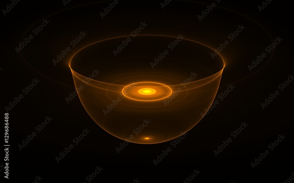 illustration of a golden cup with a bright yellow ring inside and shining down on a black background