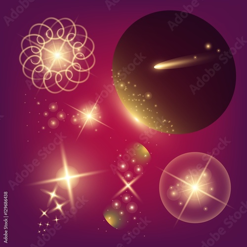 Creative concept Vector set of glow light effect stars bursts with sparkles isolated on black background. For illustration template art design, banner for Christmas celebrate, magic flash energy ray © happyvector071