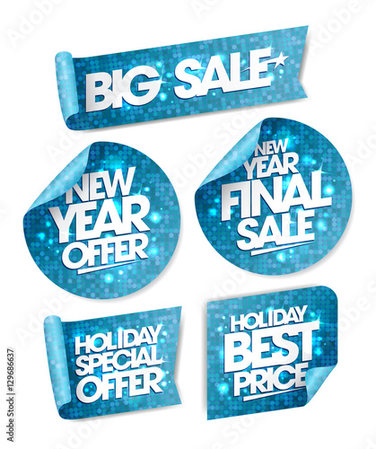 New year offer, new year final sale, holiday special offer, holiday best price, big sale stickers