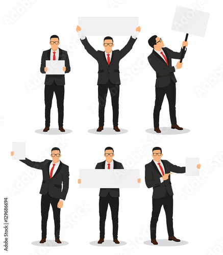 Human with empty boards in hand. In various poses - stock vector.