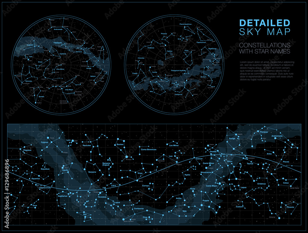 Detailed sky maps vector set Stock Vector | Adobe Stock