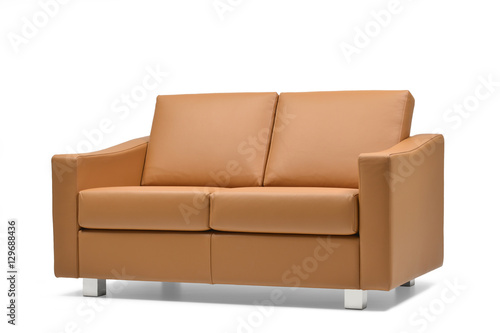 Brown leather sofa side view