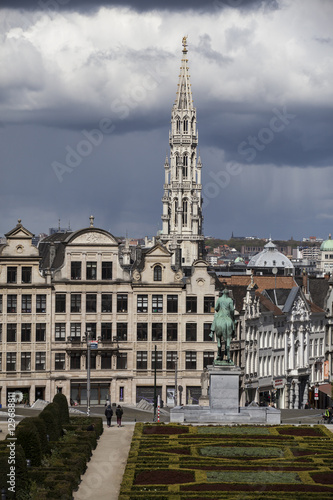 Brussels, Belgium - April, 17 2016: View from Monts des Arts with view on the tower of cityhall. Brussels is the capital of Belgium and the de facto capital of the European Union. © Melanie