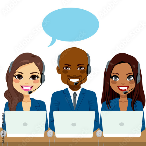 International call center service team of different ethnicities