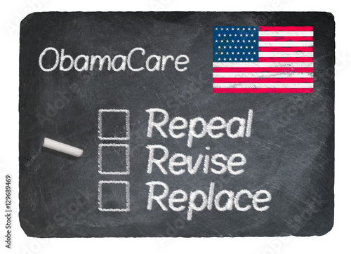 Slika na platnu Obamacare concept using chalk on slate blackboard