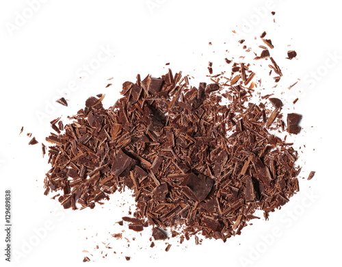 pile chopped chocolate isolated on white