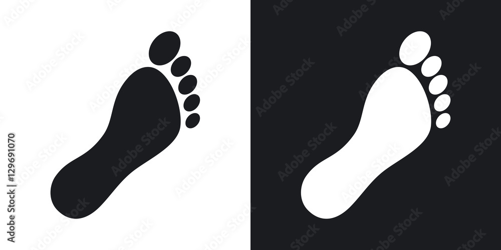 Vector footprint icon. Two-tone version on black and white background ...