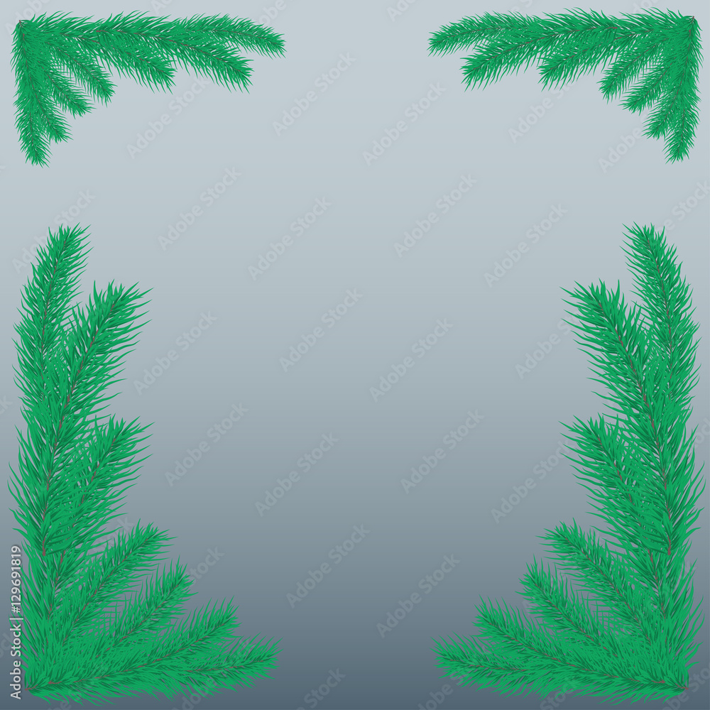 Frame of coniferous branches. Background with evergreen trees. B