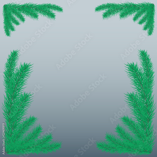 Frame of coniferous branches. Background with evergreen trees. B