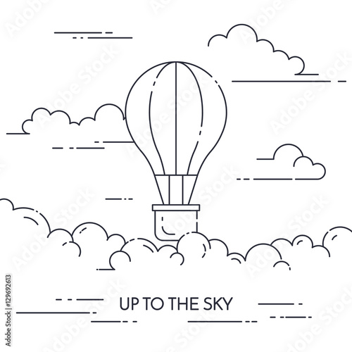 Hot air balloon banner Flat line art vector