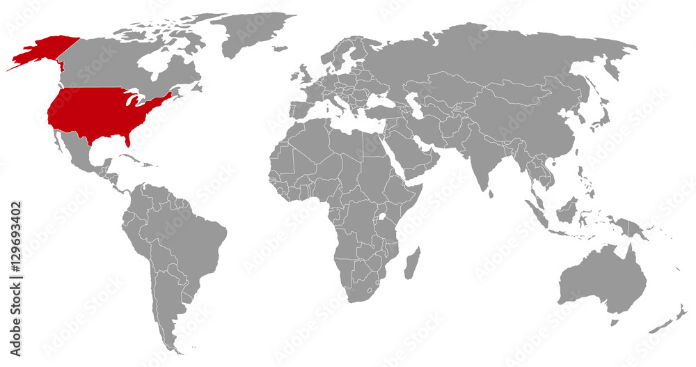 USA on the world map