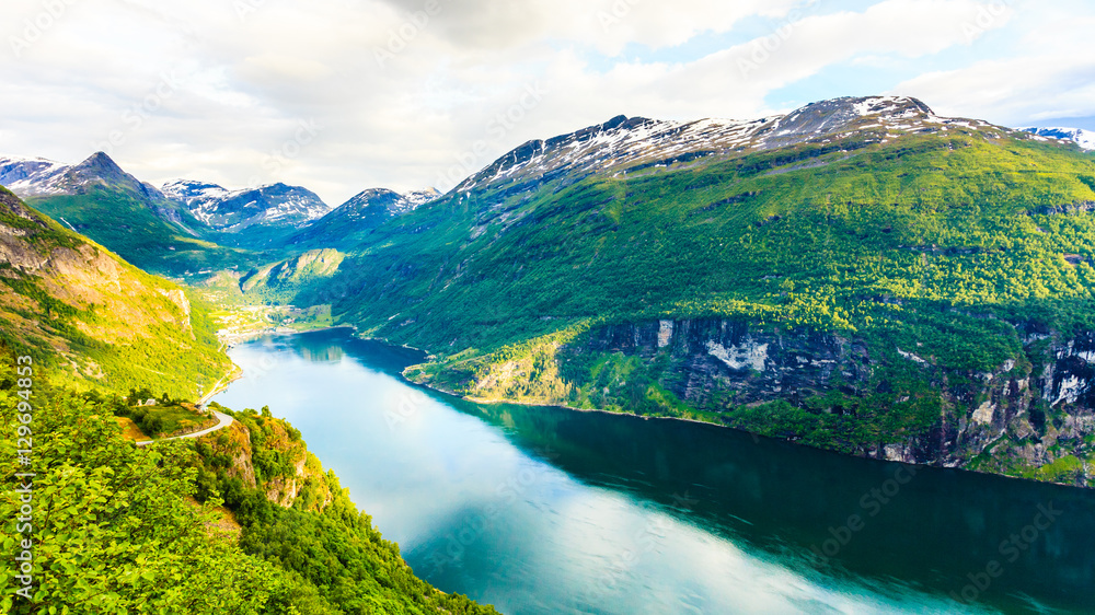 View on Geirangerfjord from Flydasjuvet viewpoint Norway