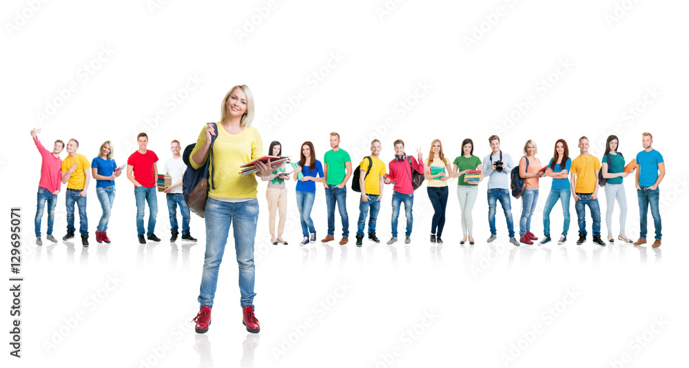 Obraz premium Group of teenage students isolated on white