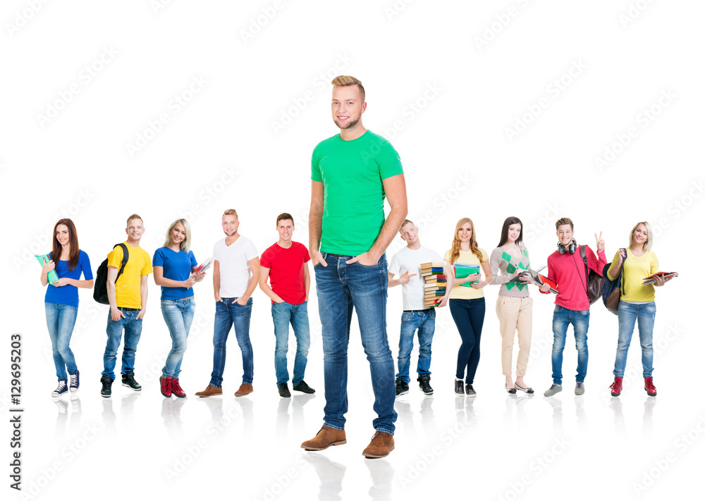 Fototapeta premium Group of teenage students isolated on white