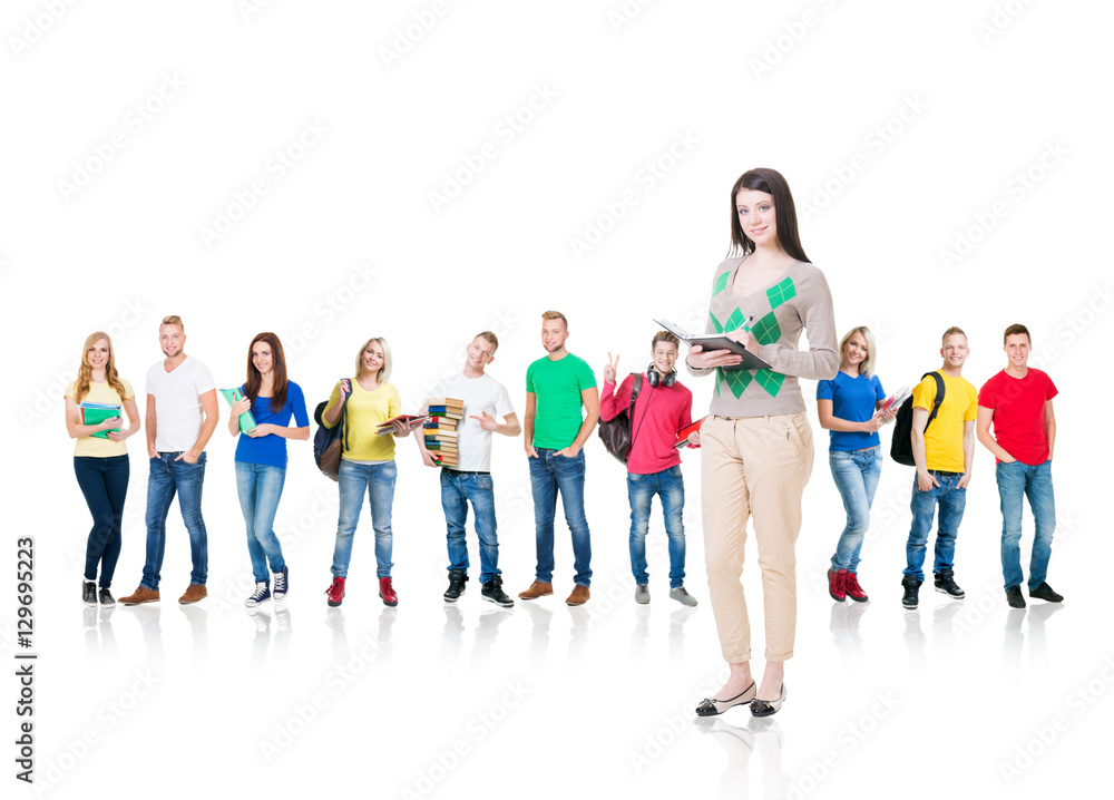 Obraz premium Group of teenage students isolated on white