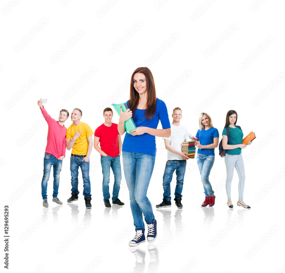 Obraz premium Group of teenage students isolated on white