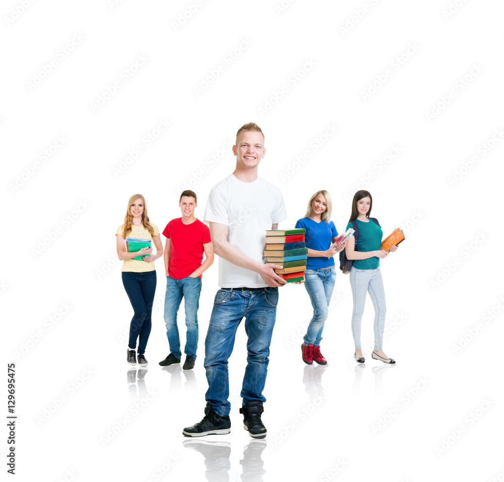Group of teenage students isolated on white Group of teenage students isolated on white