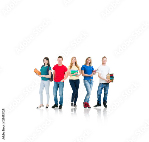 Group of teenage students isolated on white