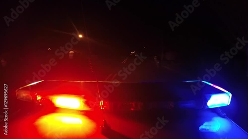 Point of View Police Car Top Flashing Lights Driving Fast