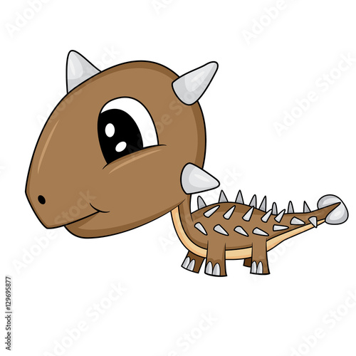 Illustration of Cute Cartoon Baby Ankylosaurus Dinosaur. Vector EPS 8.