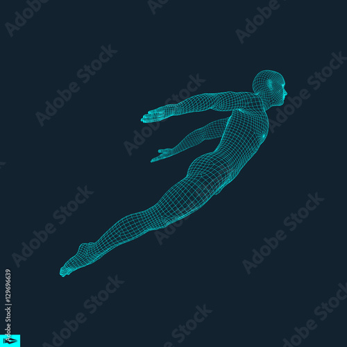 Hovering in Air. Man Floating in the Air. 3D Model of Man.