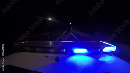 Point of View Police Car Top Lights at High Pursuit at Night 4k 24fps