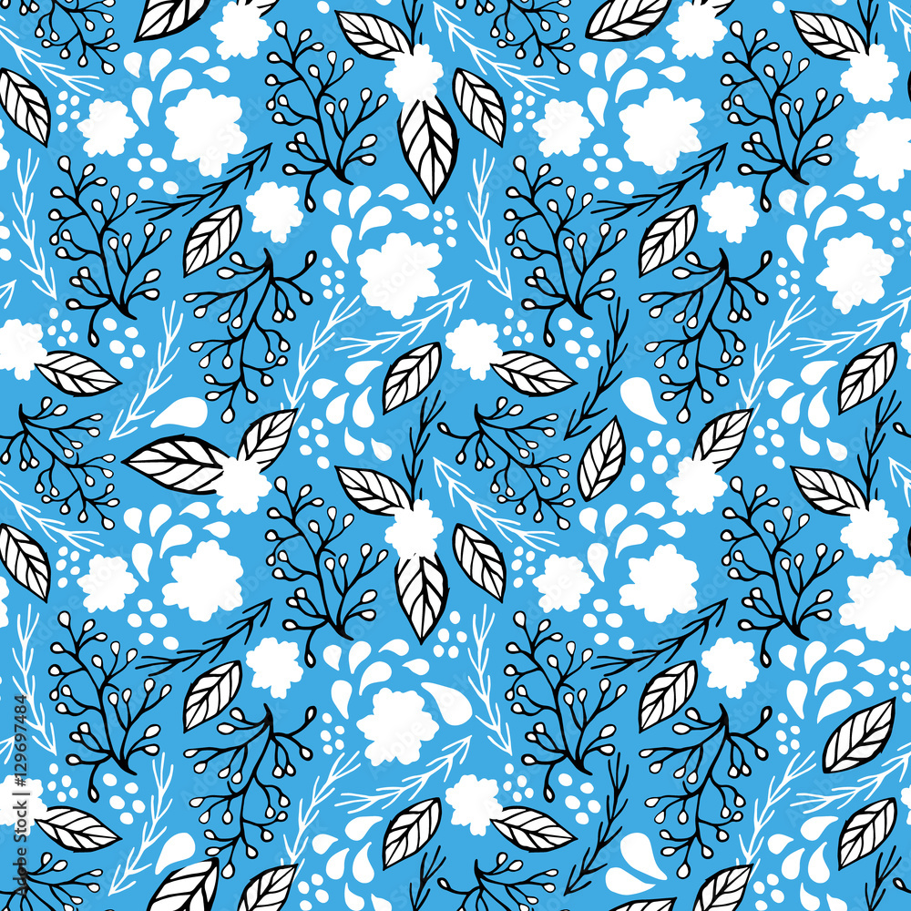 White and blue floral pattern. Whiteblue seamless texture. Use to