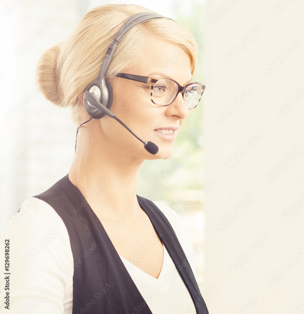 Portrait of a young felame customer operator Portrait of a young felame customer operator