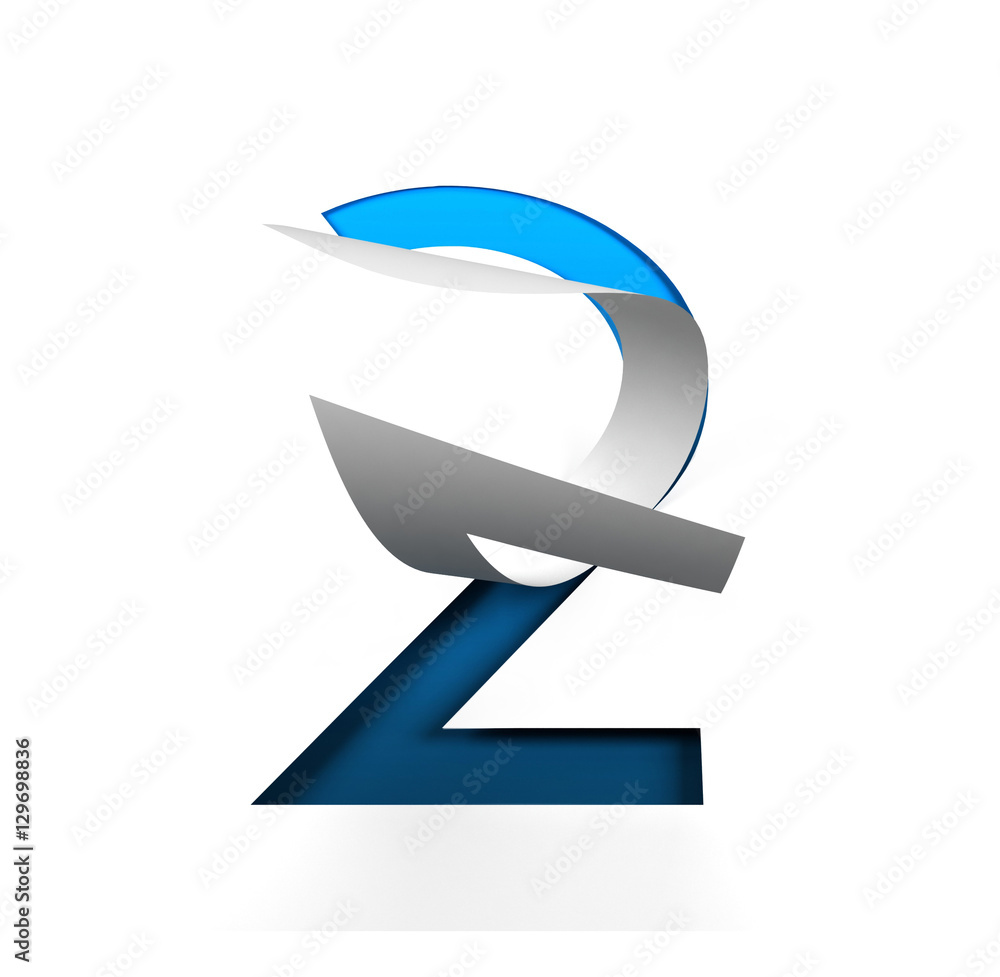Curl Paper Font on cut out background. Number 2. 3d rendering Curl Paper Font on cut out background. Number 2. 3d rendering