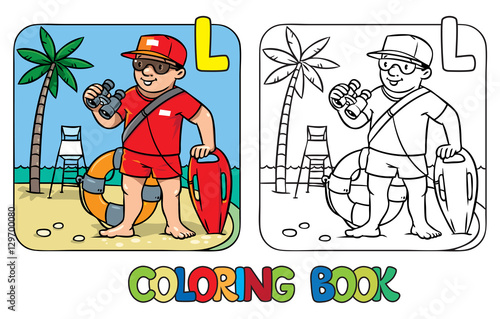 Lifeguard coloring book. Alphabet L Profession ABC