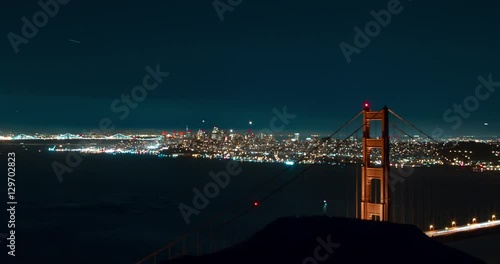 Golden Gate Bridge at Night with San Francisco City View 