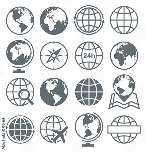 Earth Globe Round Icon Set - vector illustration