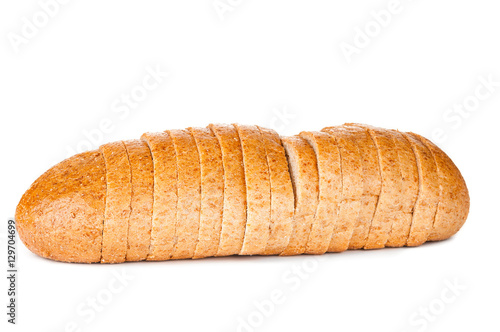 Cut loaf of bread isolated on white background