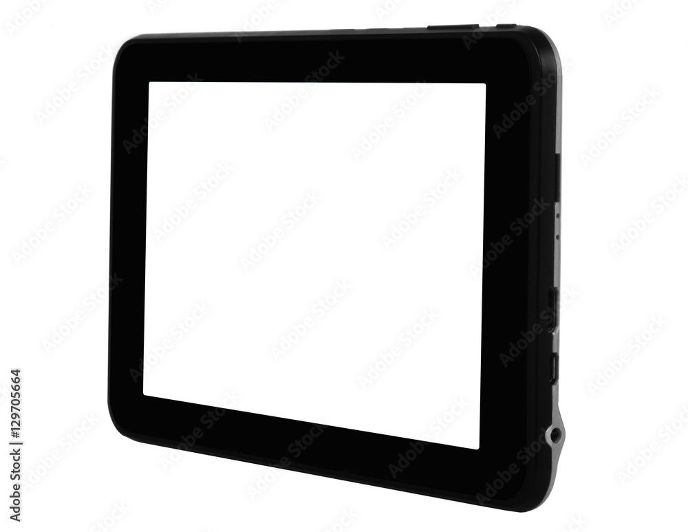 Tablet device black with silver metal front right side Tablet device black with silver metal front right side