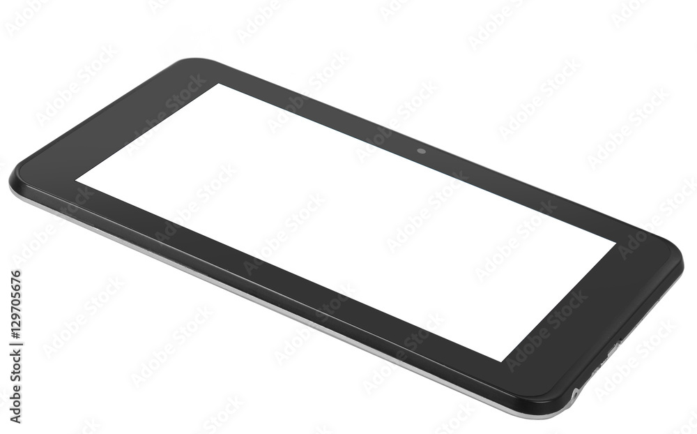 Tablet device black with silver metal front angle flying Tablet device black with silver metal front angle flying