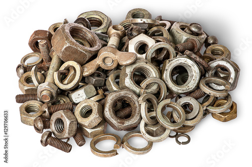 Pile of old fasteners top view