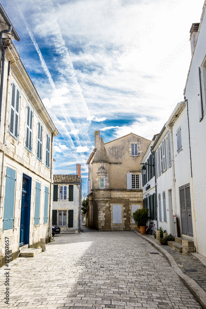 Little street of village of Ars en Re, Ile de Re, France
