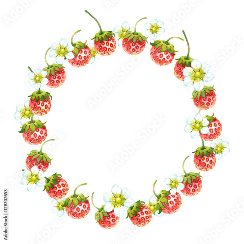 Watercolor vector wreath with strawberry