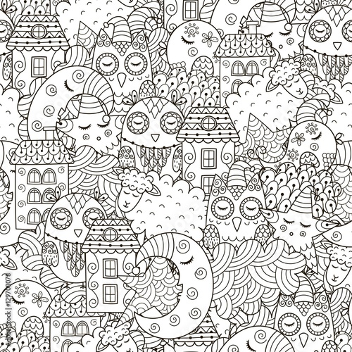 Good night seamless pattern for coloring book