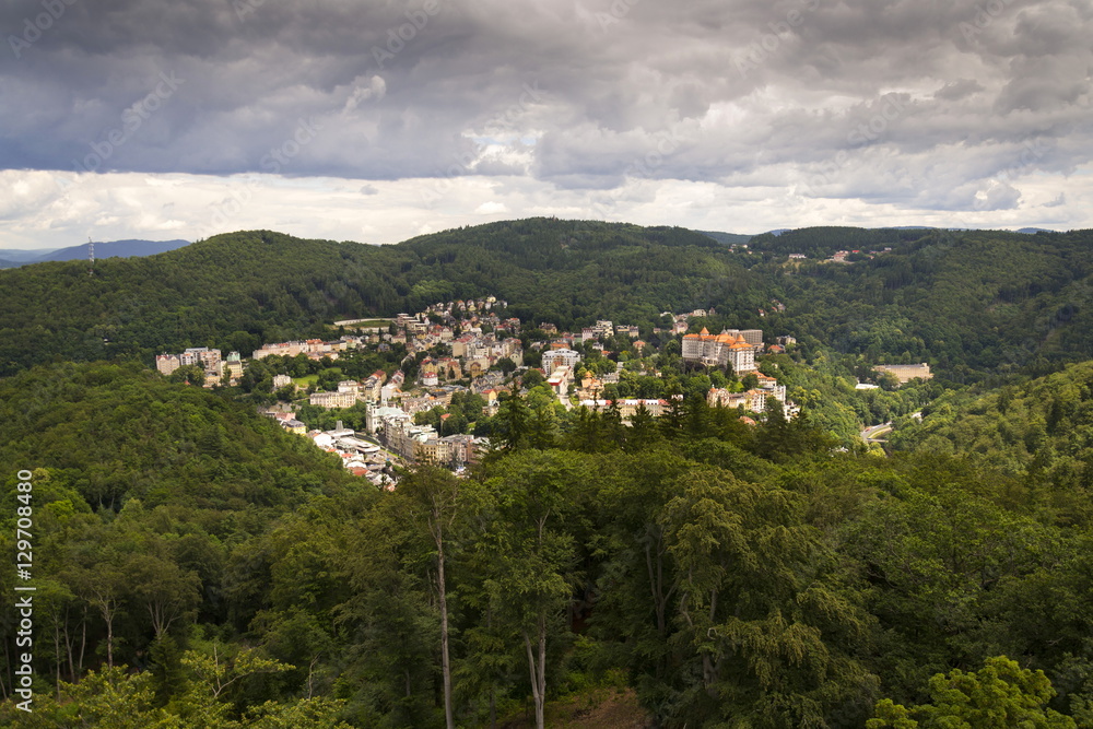 Aerial view of spa town Karlovy Vary in Czech republic Aerial view of spa town Karlovy Vary in Czech republic