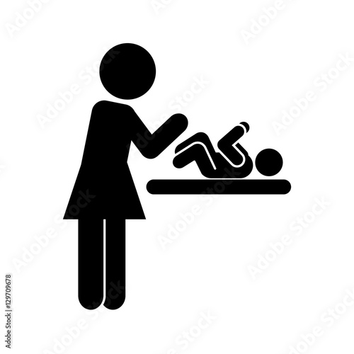 Mom changing baby silhouette vector illustration design